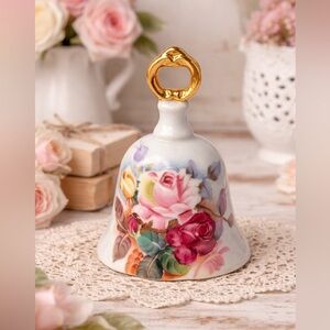 Danbury Mint Porcelain Bell Hand Painted Roses Endo China Japan Vintage Floral